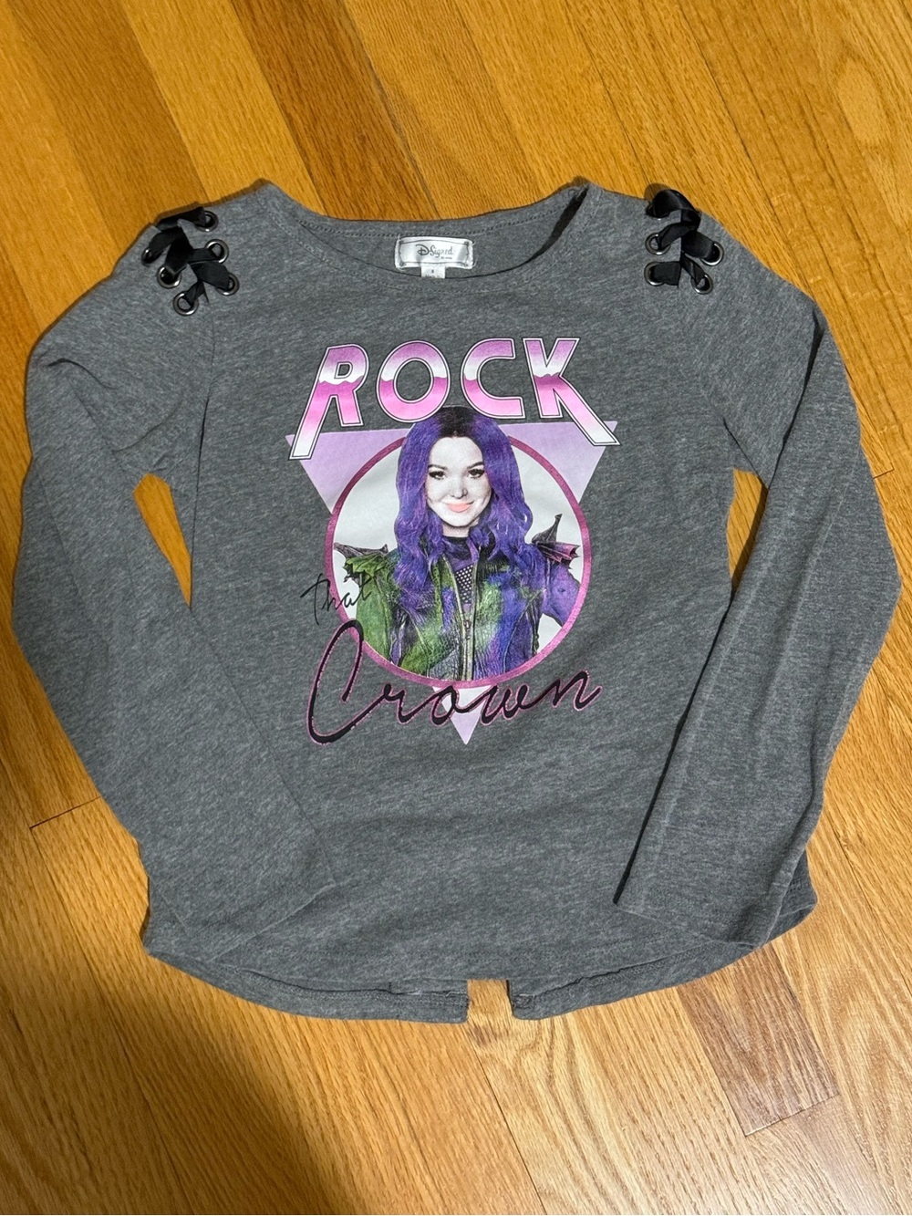 Disney Descendants Mal Graphic Long-Sleeve Tee with Lace-Up Details Sz S